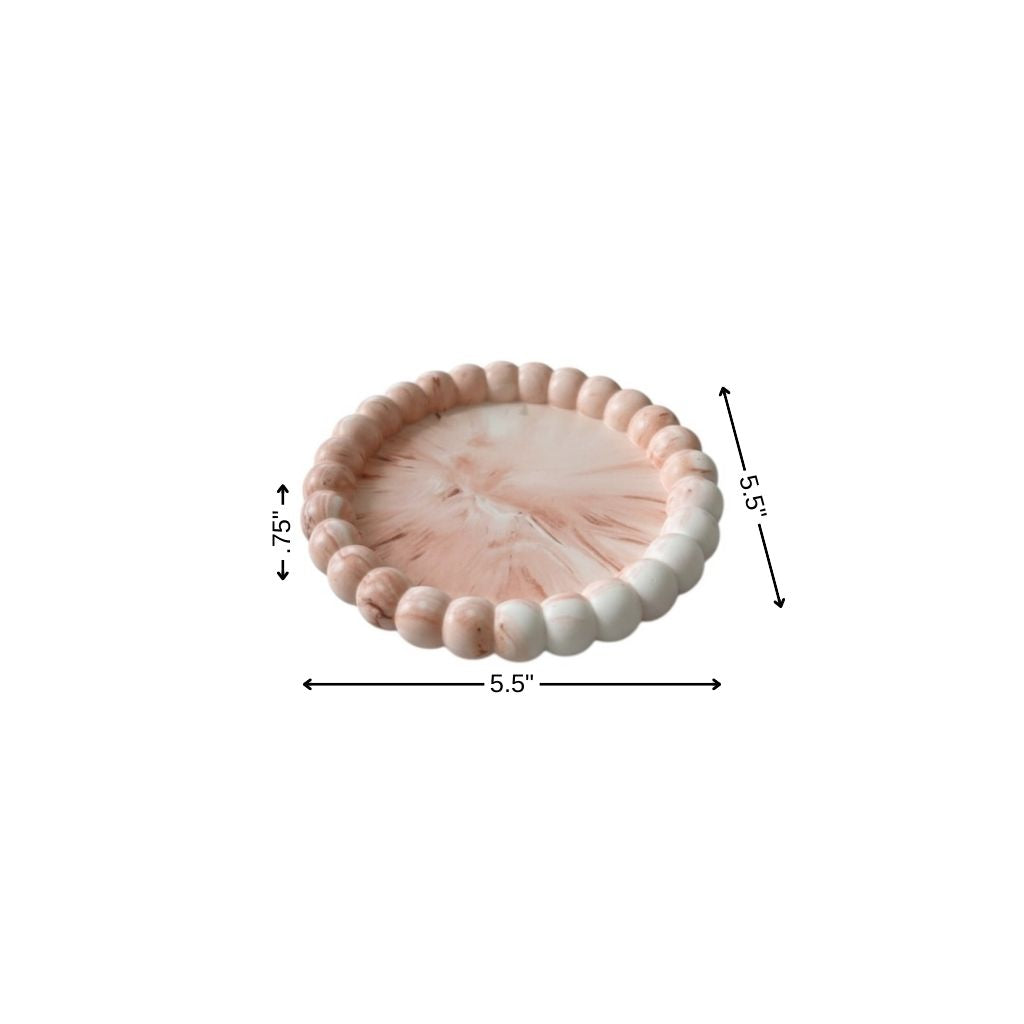 6" Pink And White Resin Marbleized Handmade Round Trinket Tray - Kitchen & Dining