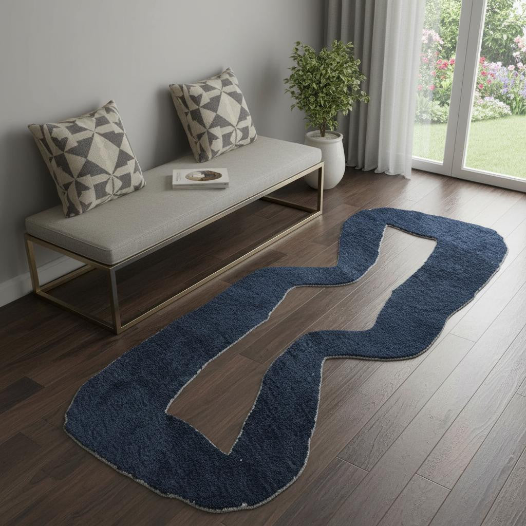 2' X 5' Beige And Blue Abstract Washable Area Rug With UV Protection - Home & Garden