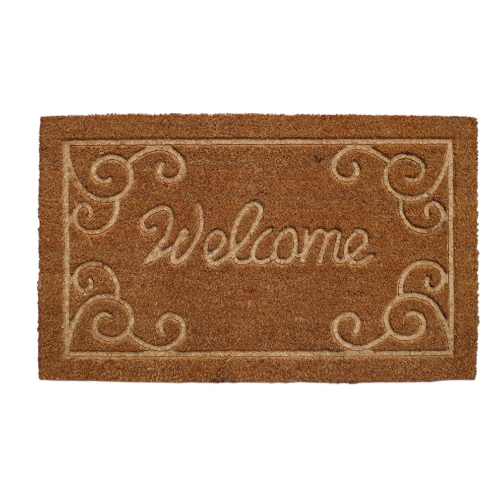 18" X 30" Beige and White Coir Vines Welcome Outdoor Door Mat - Home & Garden