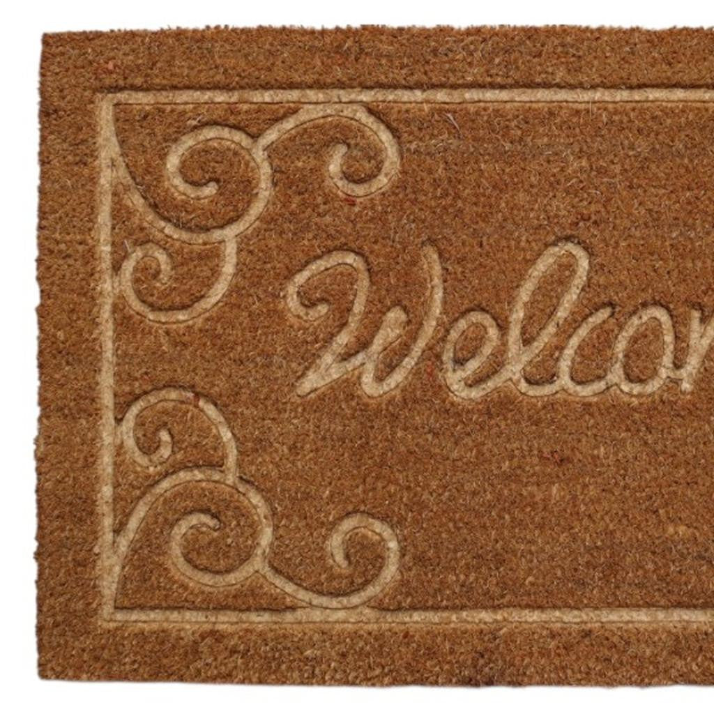 18" X 30" Beige and White Coir Vines Welcome Outdoor Door Mat - Home & Garden