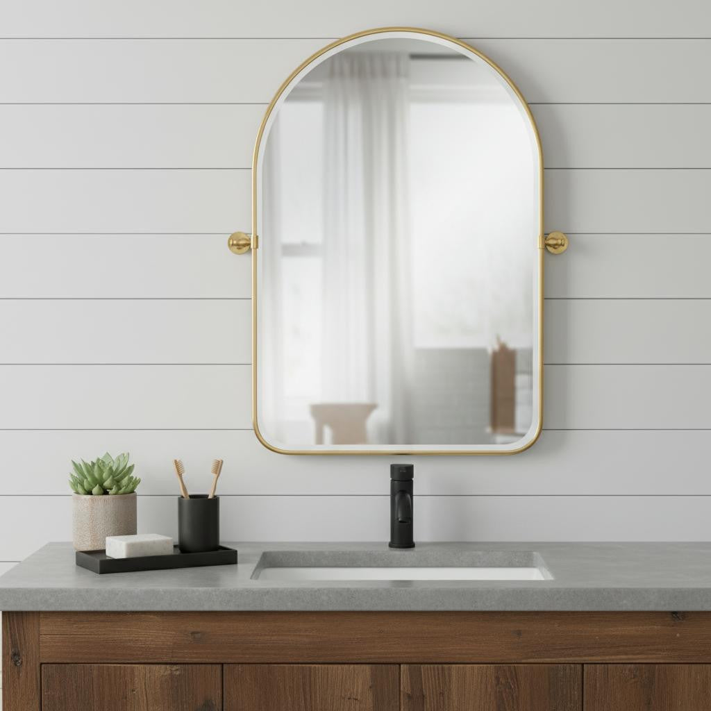36" Gold Iron Arch Tilting Framed Bathroom Vanity Mirror - Bed & Bath