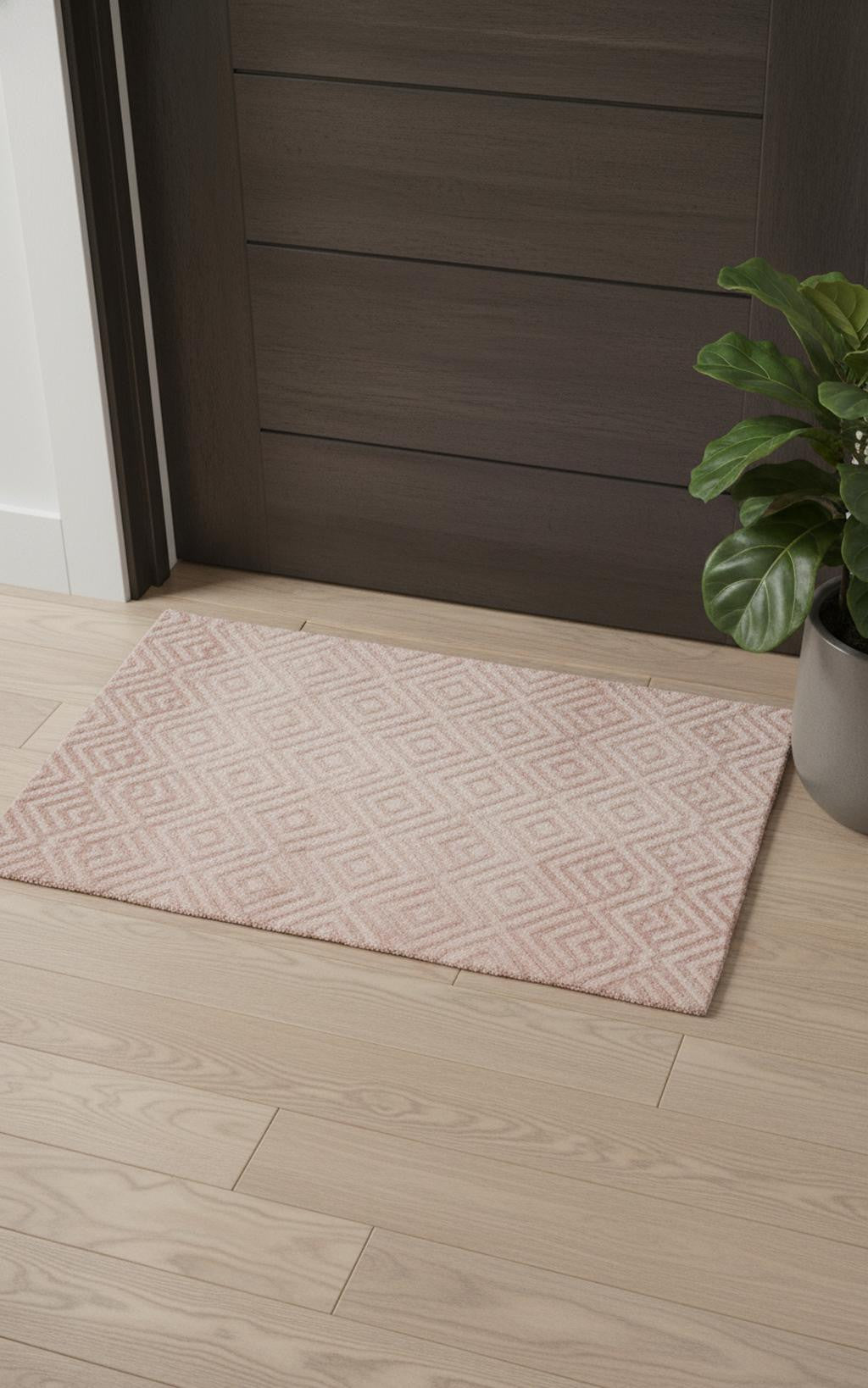 2' X 3' Pink And Ivory Geometric Stain Resistant Area Rug - Home & Garden