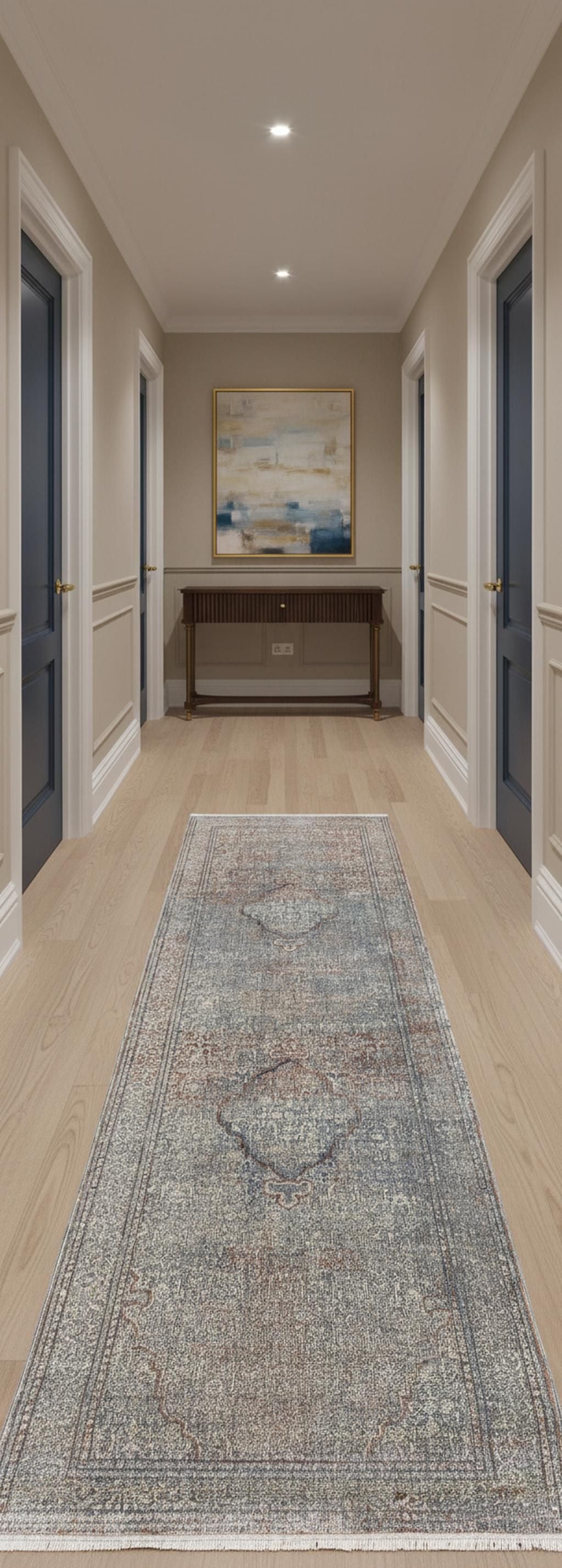 12' Blue Red And Gray Floral Power Loom Runner Rug - Home & Garden