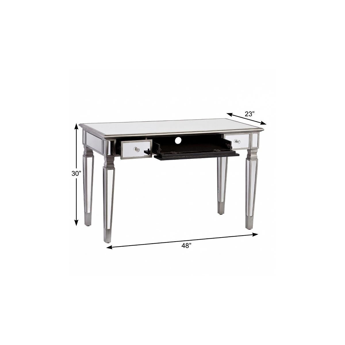 48" Silver Wood Mirrored With Three Drawers - Office | blocked-missing-media, blocked-missing-price, blocked-missing-weight