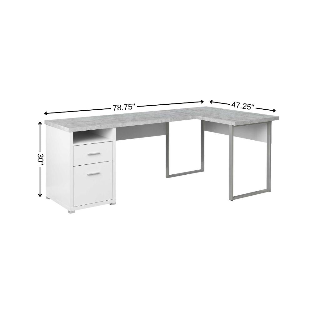 78" Gray and Silver L Shape Computer Desk With Two Drawers - Office Supplies