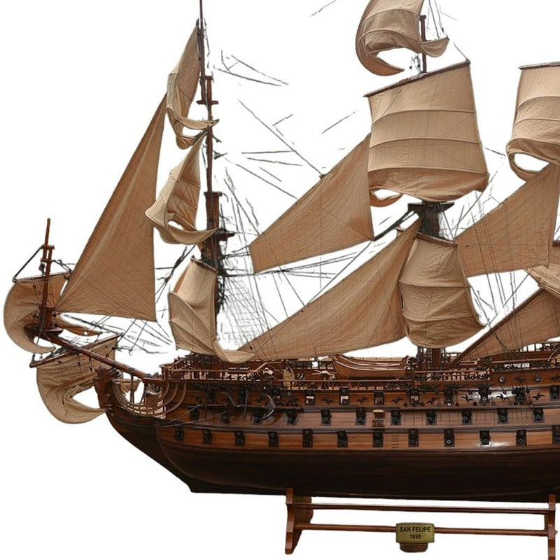 130" Brown Solid Wood Hand Painted Boat Model Boat - Home Decor
