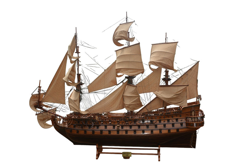 130" Brown Solid Wood Hand Painted Boat Model Boat - Home Decor