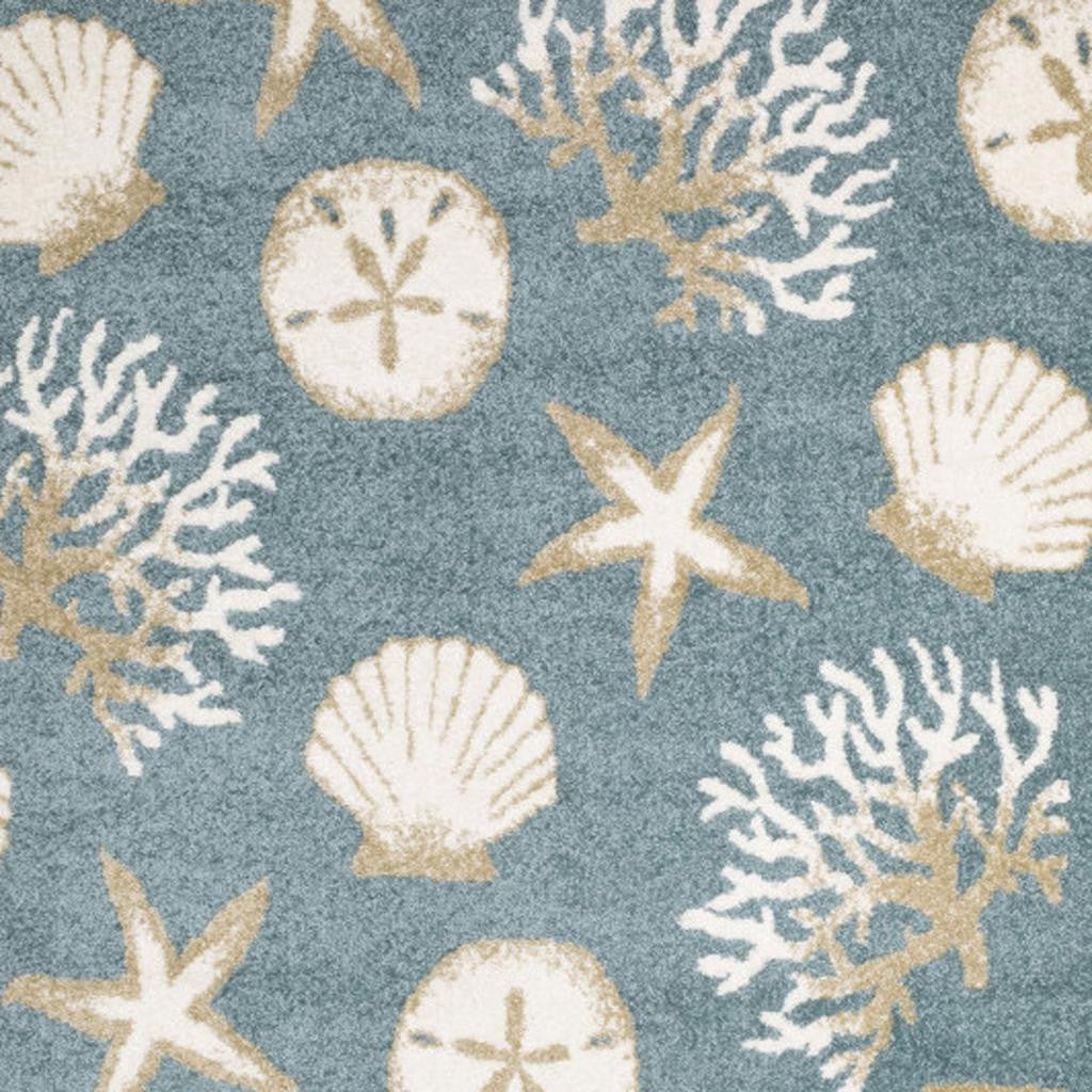 5' X 7' Blue And Beige Seashell and Coral Area Rug - Home & Garden