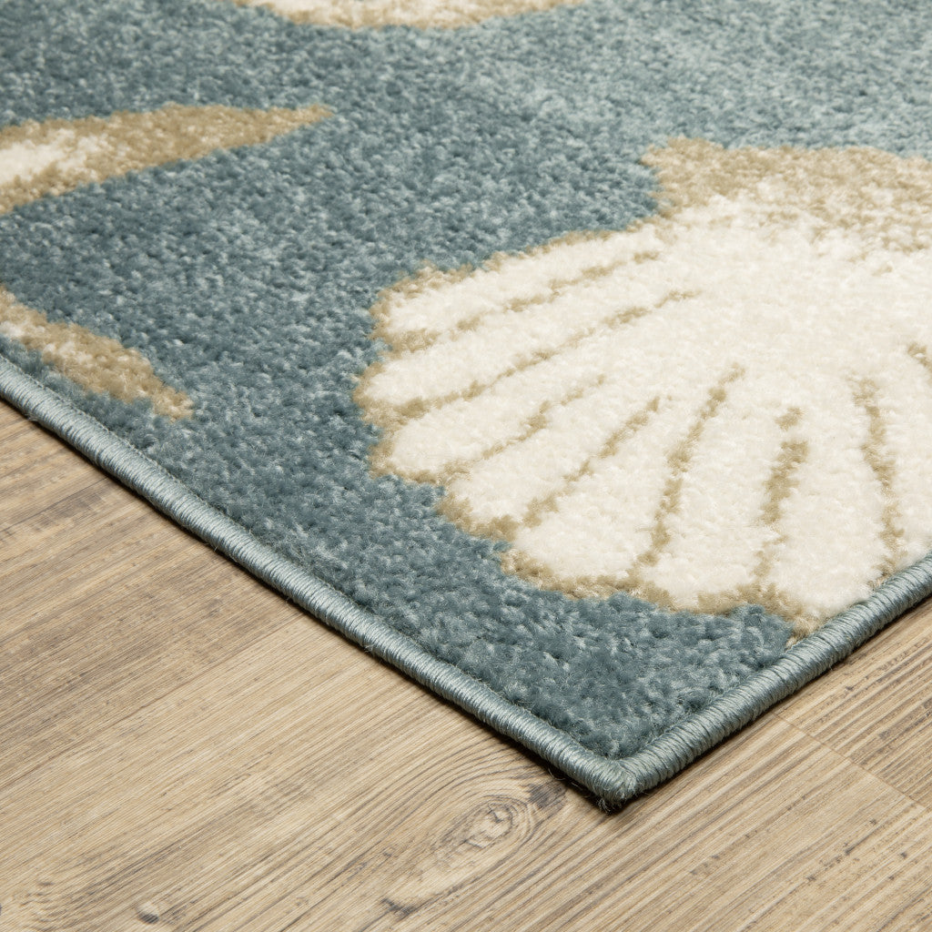 5' X 7' Blue And Beige Seashell and Coral Area Rug - Home & Garden