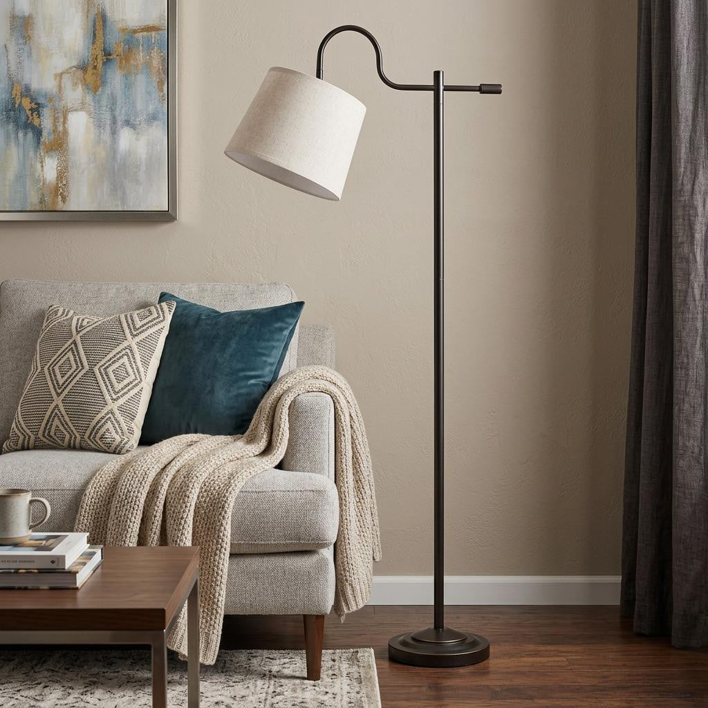 63" Bronze Adjustable Traditional Shaped Floor Lamp With Gray Square Shade - Lighting