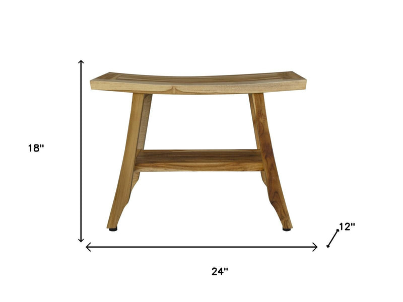18" X 24" Natural Teak Rectangular Shower Bench With Shelf - Bed & Bath