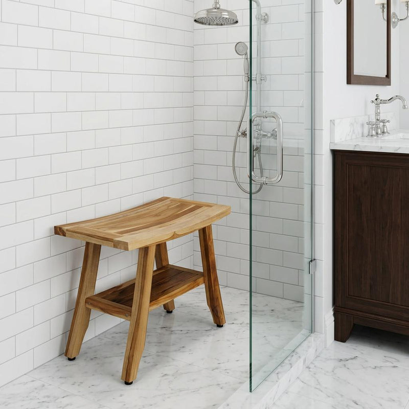 18" X 24" Natural Teak Rectangular Shower Bench With Shelf - Bed & Bath