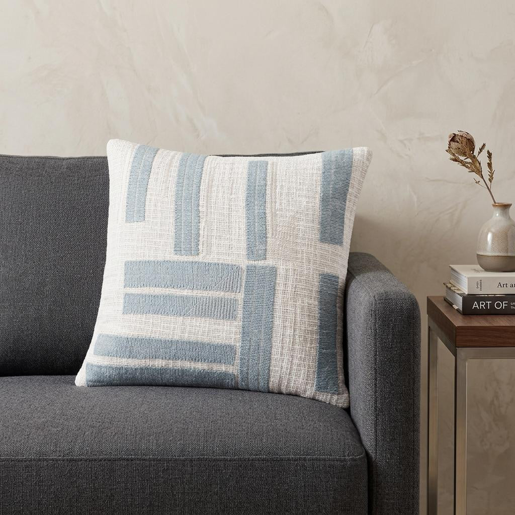 20" Blue And Ivory Cotton Striped Throw Pillow - Home & Garden