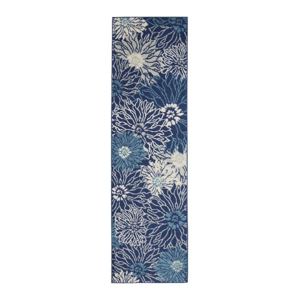 10' Navy Blue Floral Power Loom Runner Rug - Home & Garden