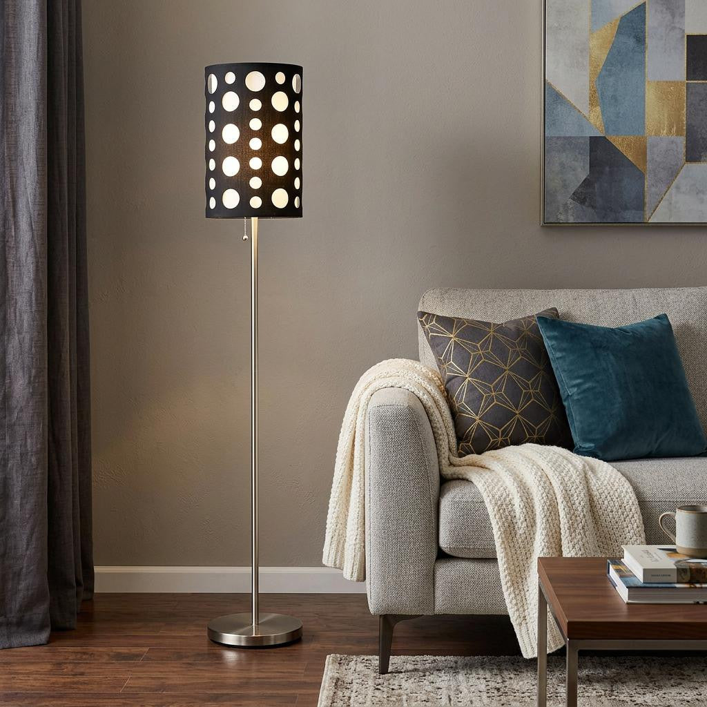 66" Steel Novelty Floor Lamp With Black And White Drum Shade - Lighting