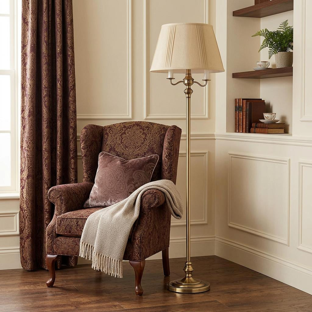 60" Bronze Four Light Traditional Shaped Floor Lamp With Beige Square Shade - Lighting