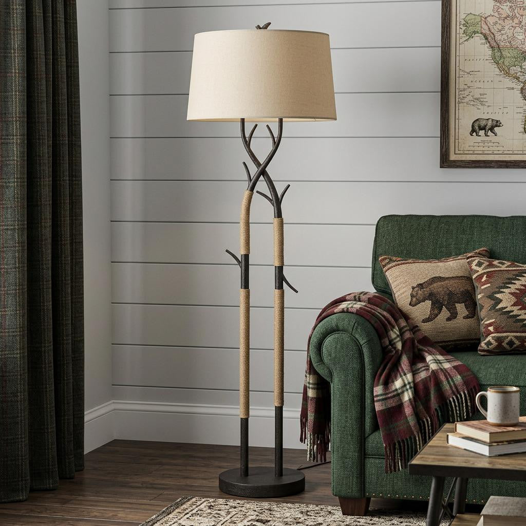55" Black Traditional Shaped Floor Lamp With Tan Rectangular Shade - Lighting