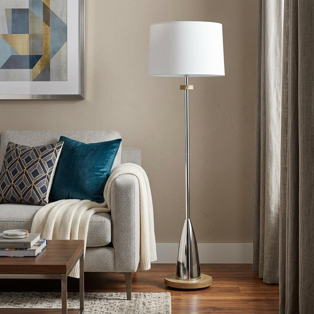 61" Chrome Traditional Shaped Floor Lamp With White Square Shade - Lighting