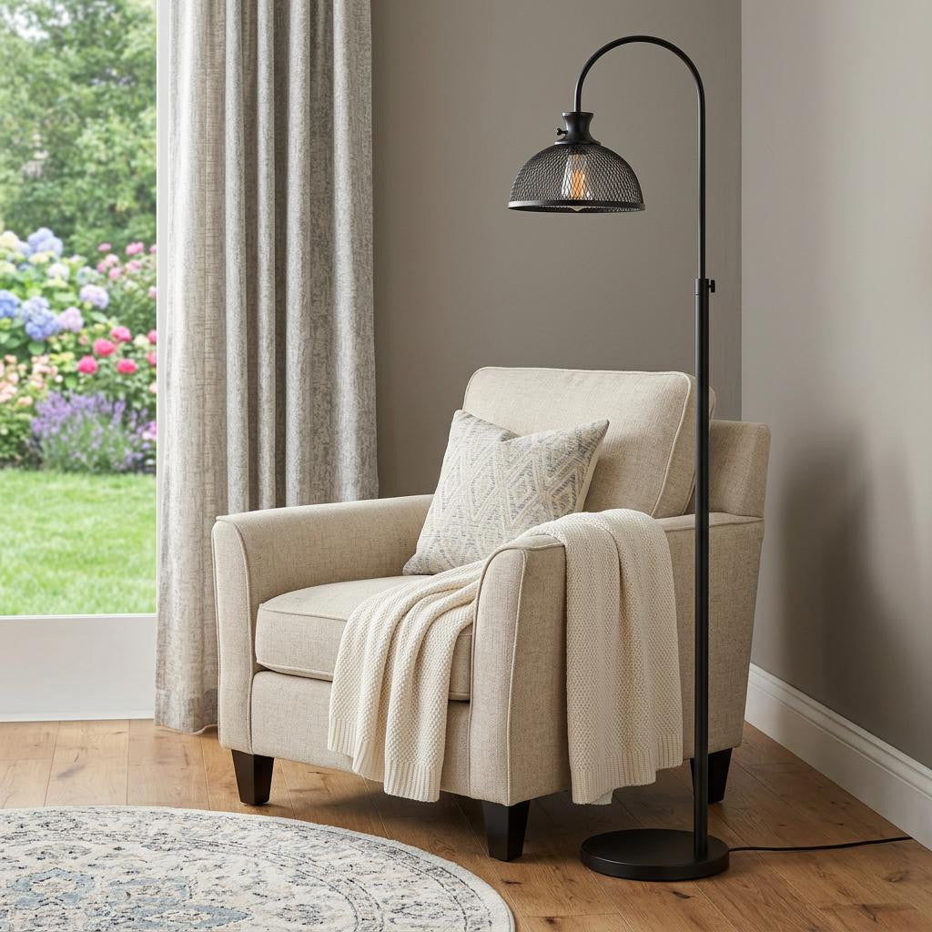61" Black Adjustable Traditional Shaped Floor Lamp With Bronze Dome Shade - Lighting