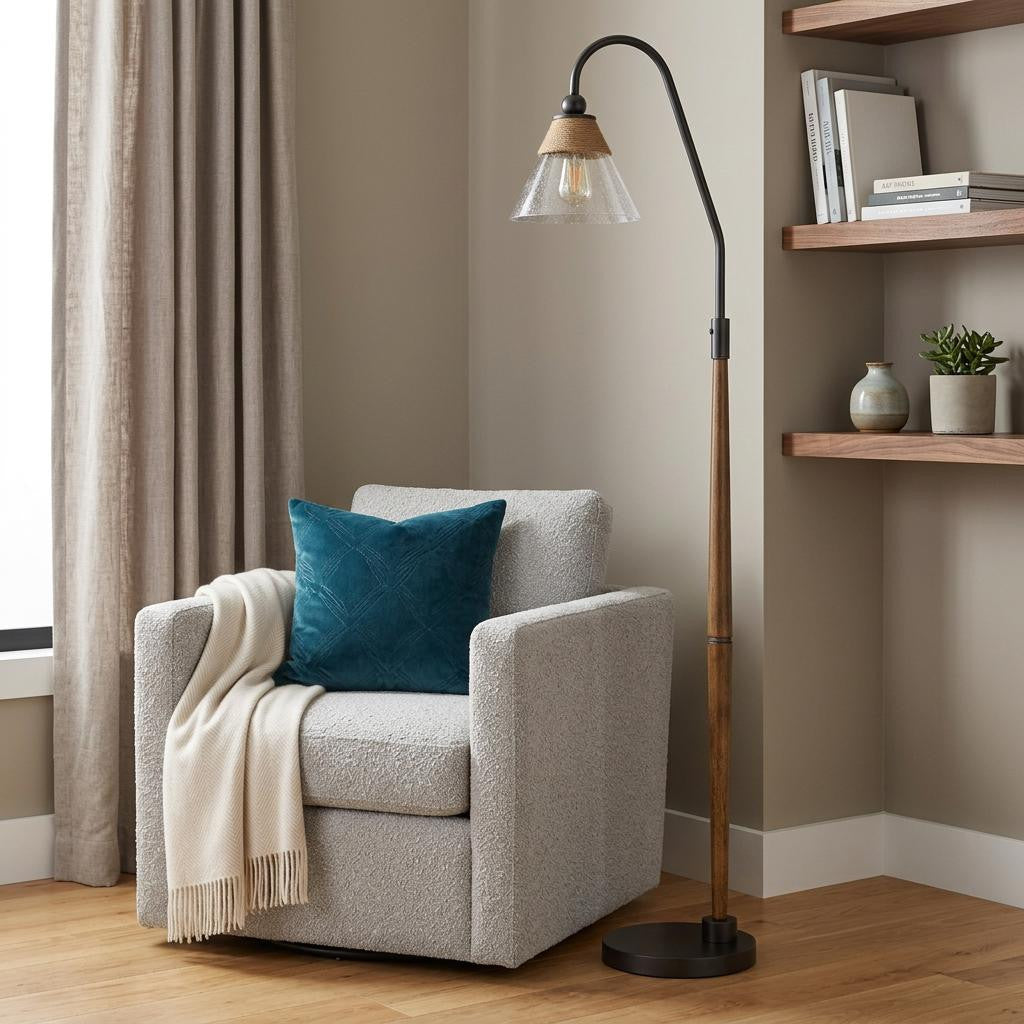 71" Brown Traditional Shaped Floor Lamp With Clear Transparent Glass Empire Shade - Lighting