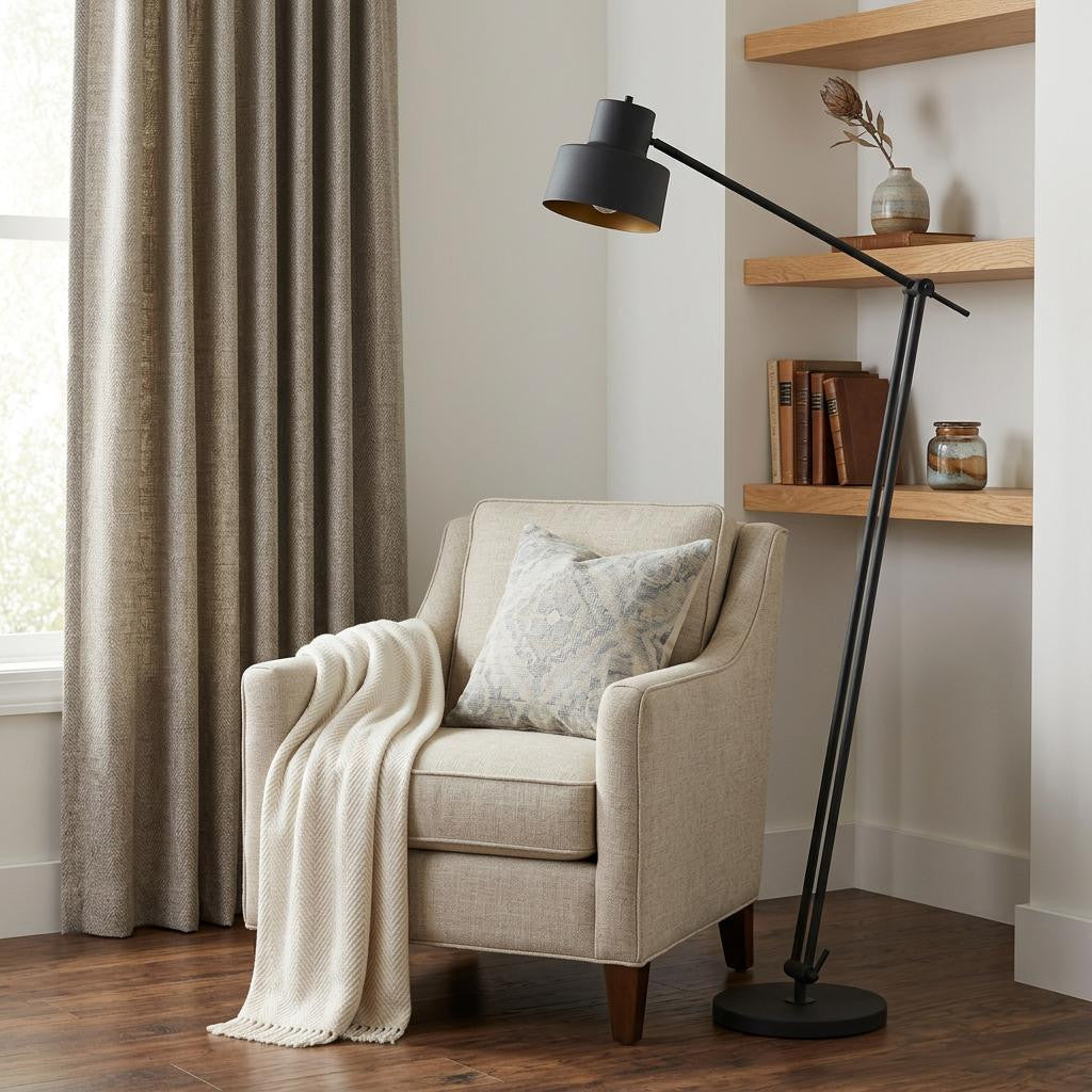 65" Black Adjustable Traditional Shaped Floor Lamp With Black Dome Shade - Lighting