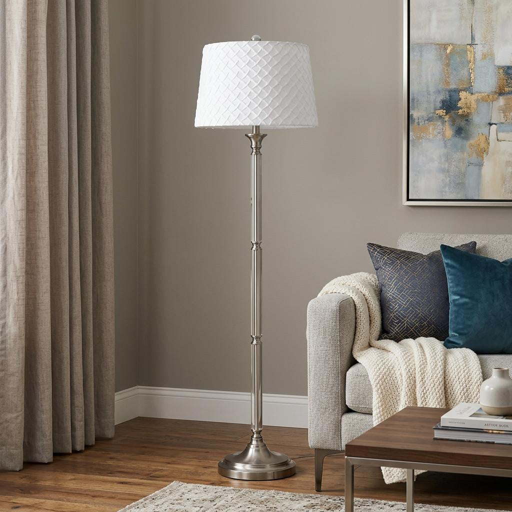 60" Nickel Traditional Shaped Floor Lamp With White Square Shade - Lighting