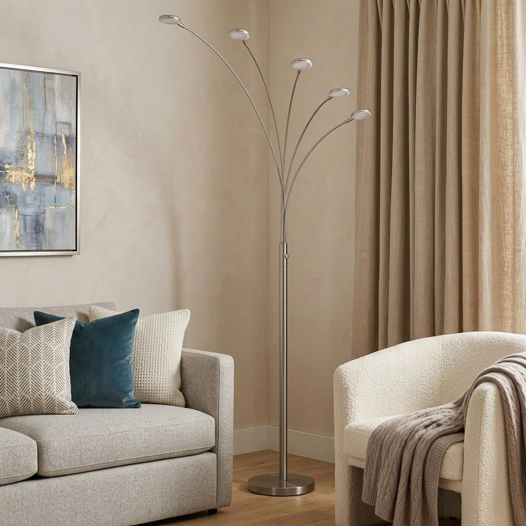 72" Nickel Five Light Led Arc Floor Lamp - Lighting