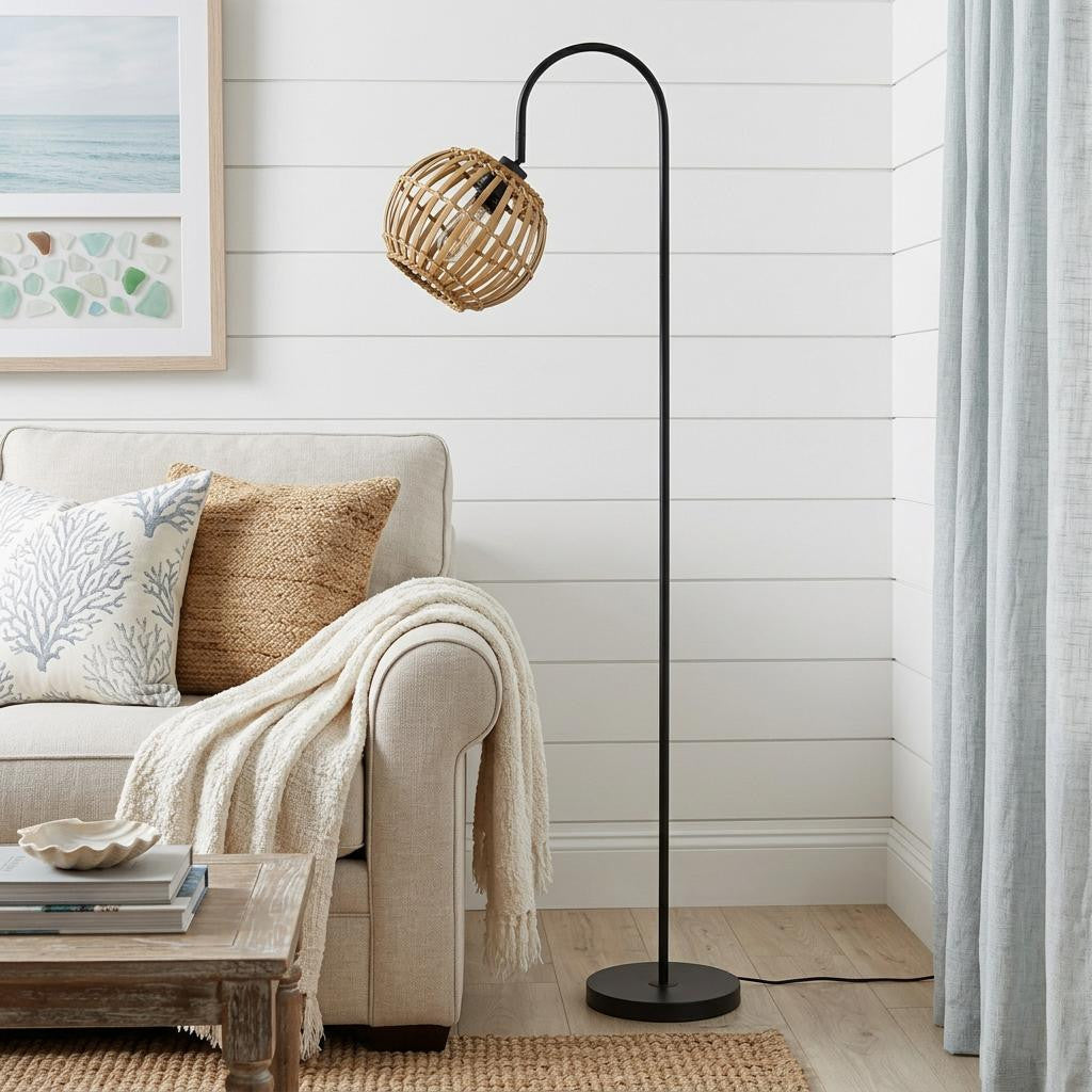 63" Black Traditional Shaped Floor Lamp With Brown Globe Shade - Lighting