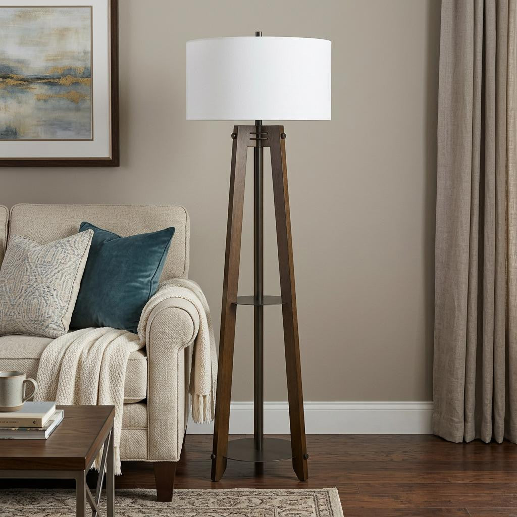 65" Brown Tripod Floor Lamp With White Rectangular Shade - Lighting