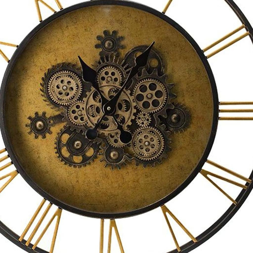 28" Circle Copper Metal and Glass Analog Exposed Gear Wall Clock - Home Decor