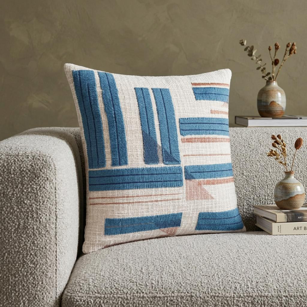 20" X 20" Teal And Ivory 100% Cotton Striped Zippered Pillow - Home & Garden