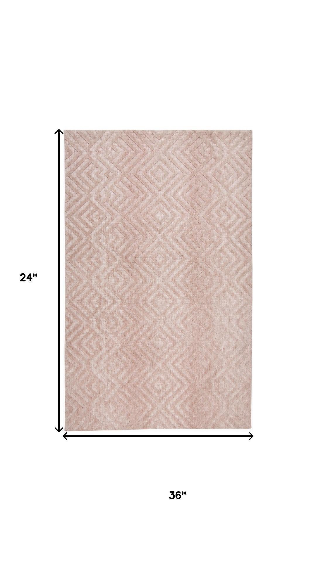 2' X 3' Pink And Ivory Geometric Stain Resistant Area Rug - Home & Garden