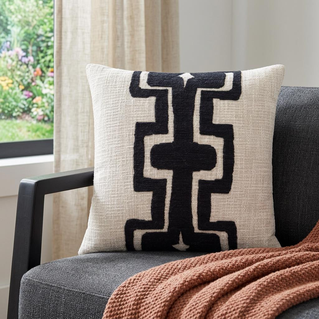 20" Black And Ivory Cotton Geometric Throw Pillow - Home & Garden