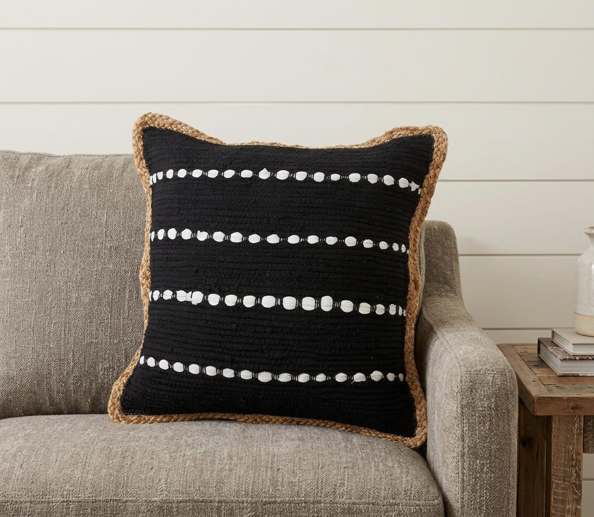 18" X 18" Black White And Tan 100% Cotton Striped Zippered Pillow - Home & Garden