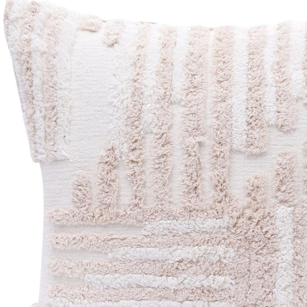 22" Beige and White Geometric Cotton Throw Pillow With Texture - Home & Garden