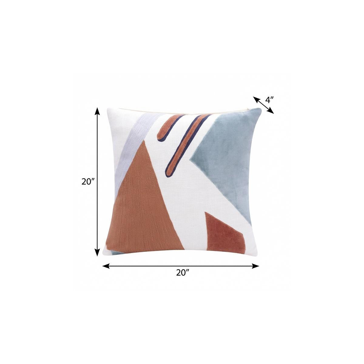 20" X 20" Brown Blue And Off-White 100% Cotton Abstract Zippered Pillow - Home & Garden