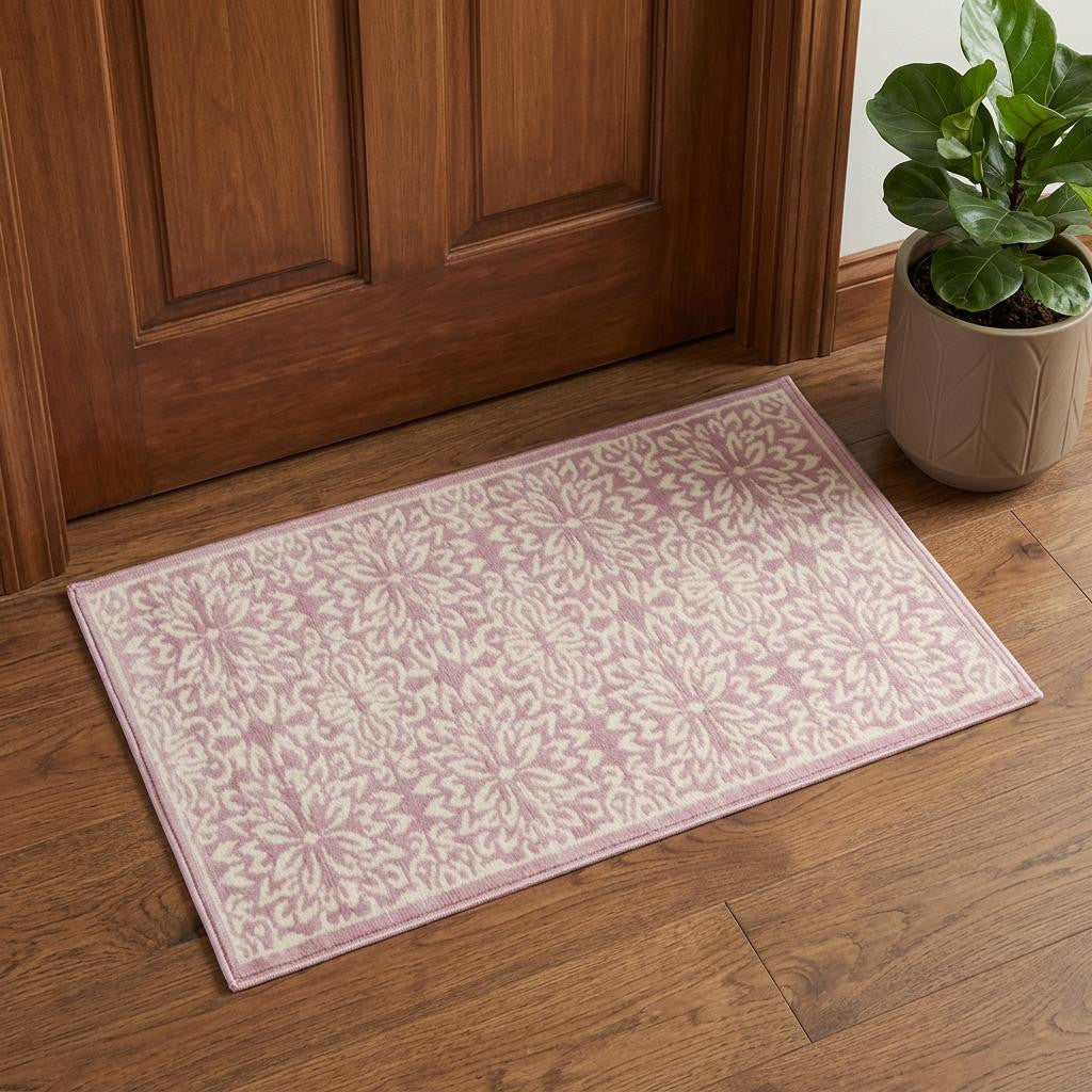 2' X 4' Pink Floral Power Loom Area Rug - Home & Garden