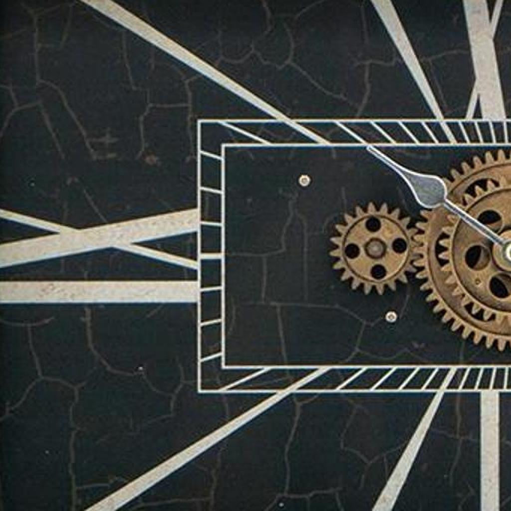 13" Black and Gold Metal and Glass Analog Vintage Style Crackle Wall Clock - Home Decor