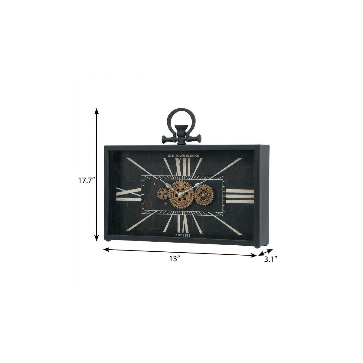 13" Black and Gold Metal and Glass Analog Vintage Style Crackle Wall Clock - Home Decor