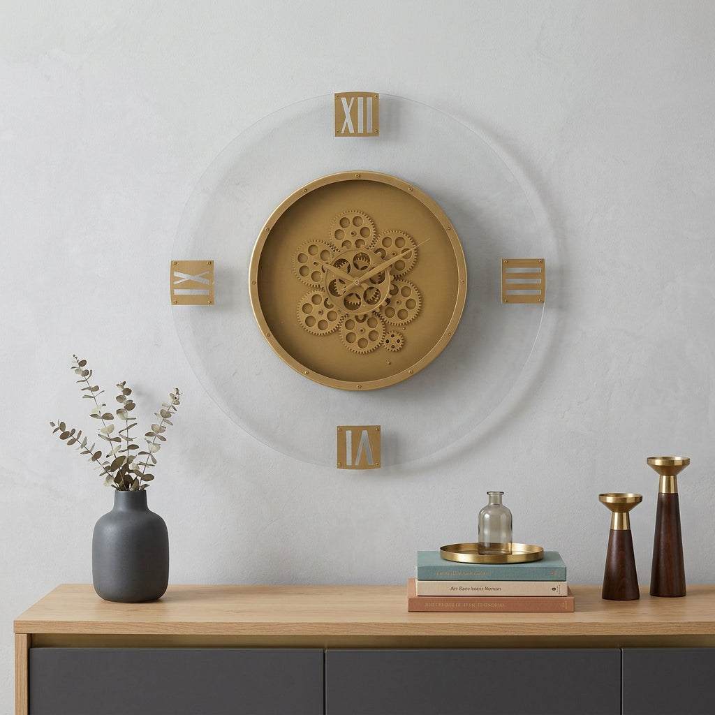 24" Circle Gold Acrylic Analog Wall Clock - Home Decor