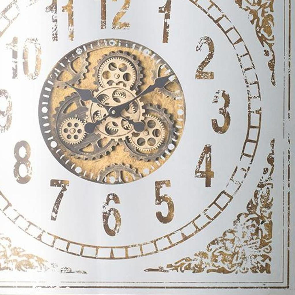 32" Square Gold and Silver Wood and Mirror Analog Exposed Gear Wall Clock - Home Decor