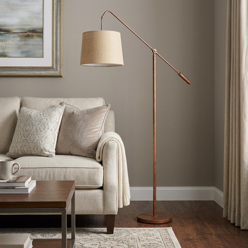 68" Rusted Adjustable Traditional Shaped Floor Lamp With Rust Drum Shade - Lighting