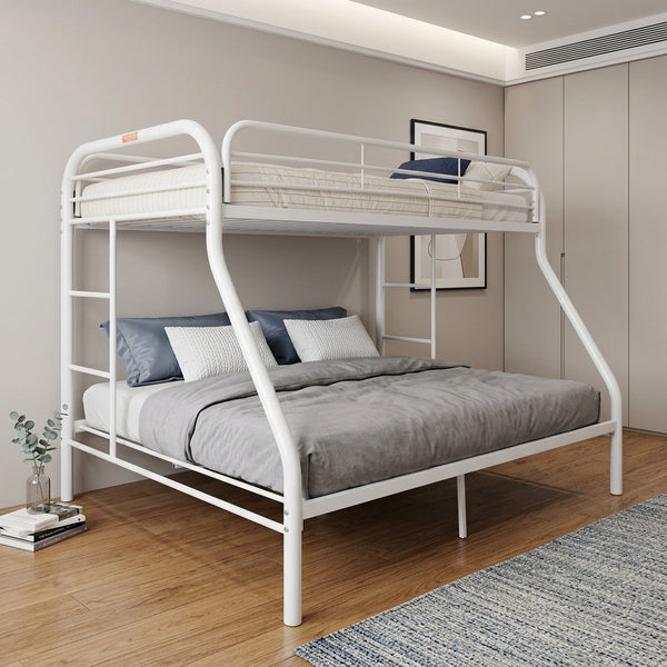 White Twin Over Full Contemporary Metal Bunk Bed - Bed & Bath