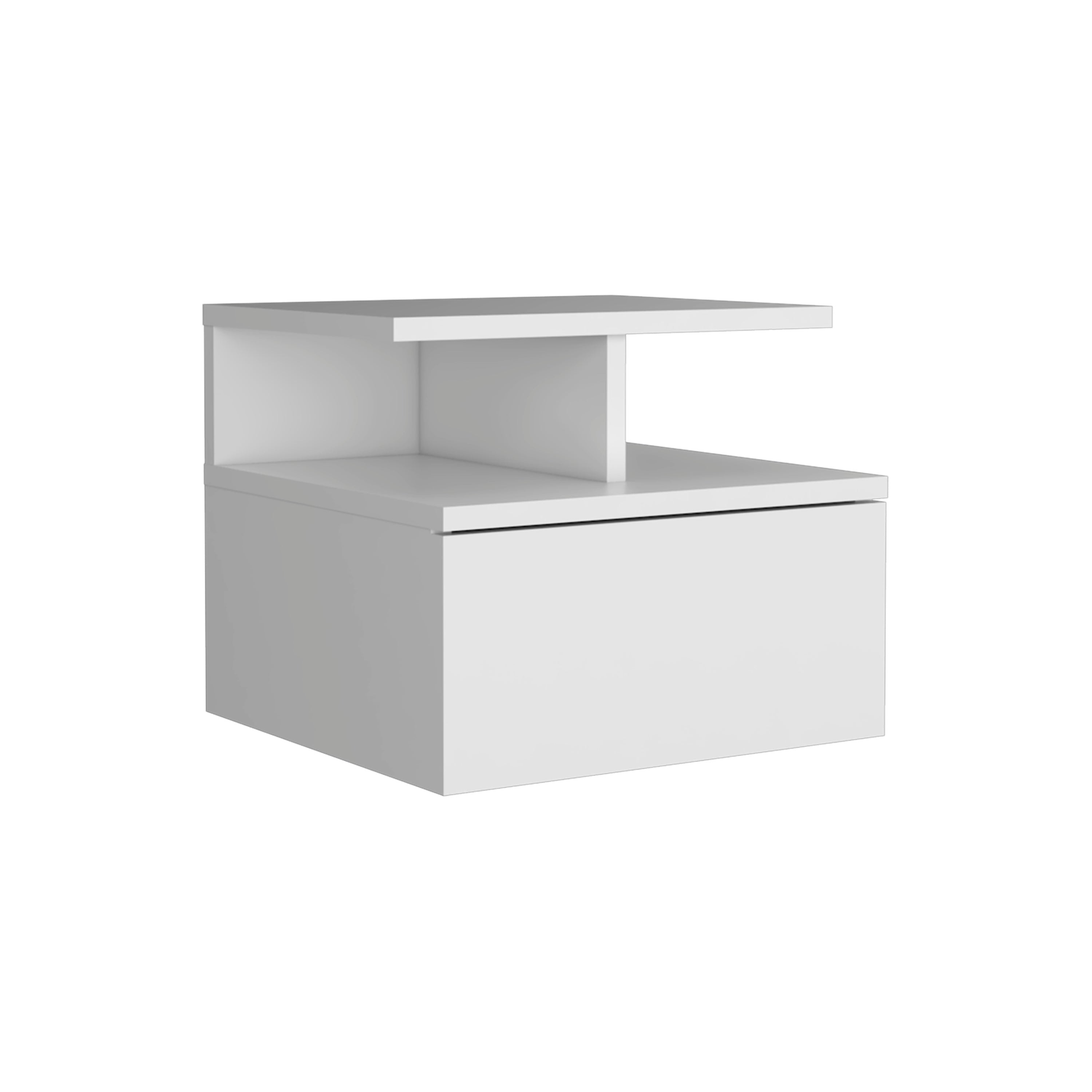 14" White Wood One Drawer Floating Nightstand - Bed & Bath