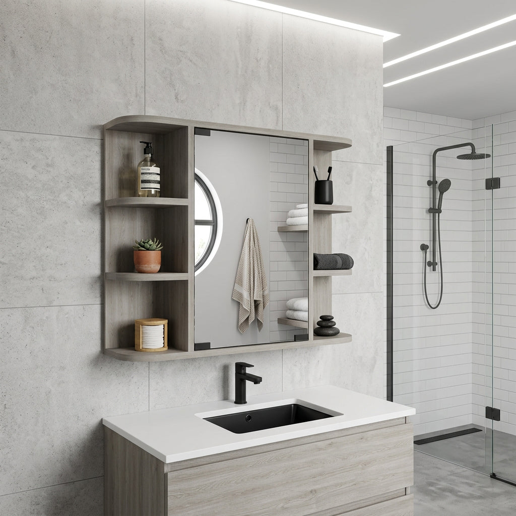 24" Light Gray Wood Floating Double Door Bathroom Vanity And Medicine Cabinet With Mirror - Bed & Bath