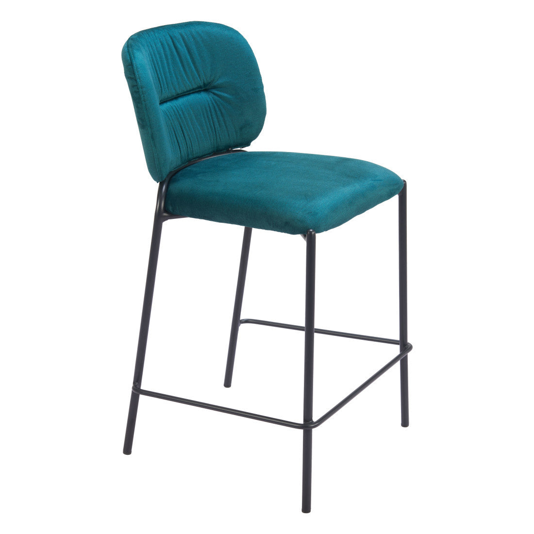 Set of Two 25" Green And Black Velvet And Steel Counter Height Bar Chairs - Living Room