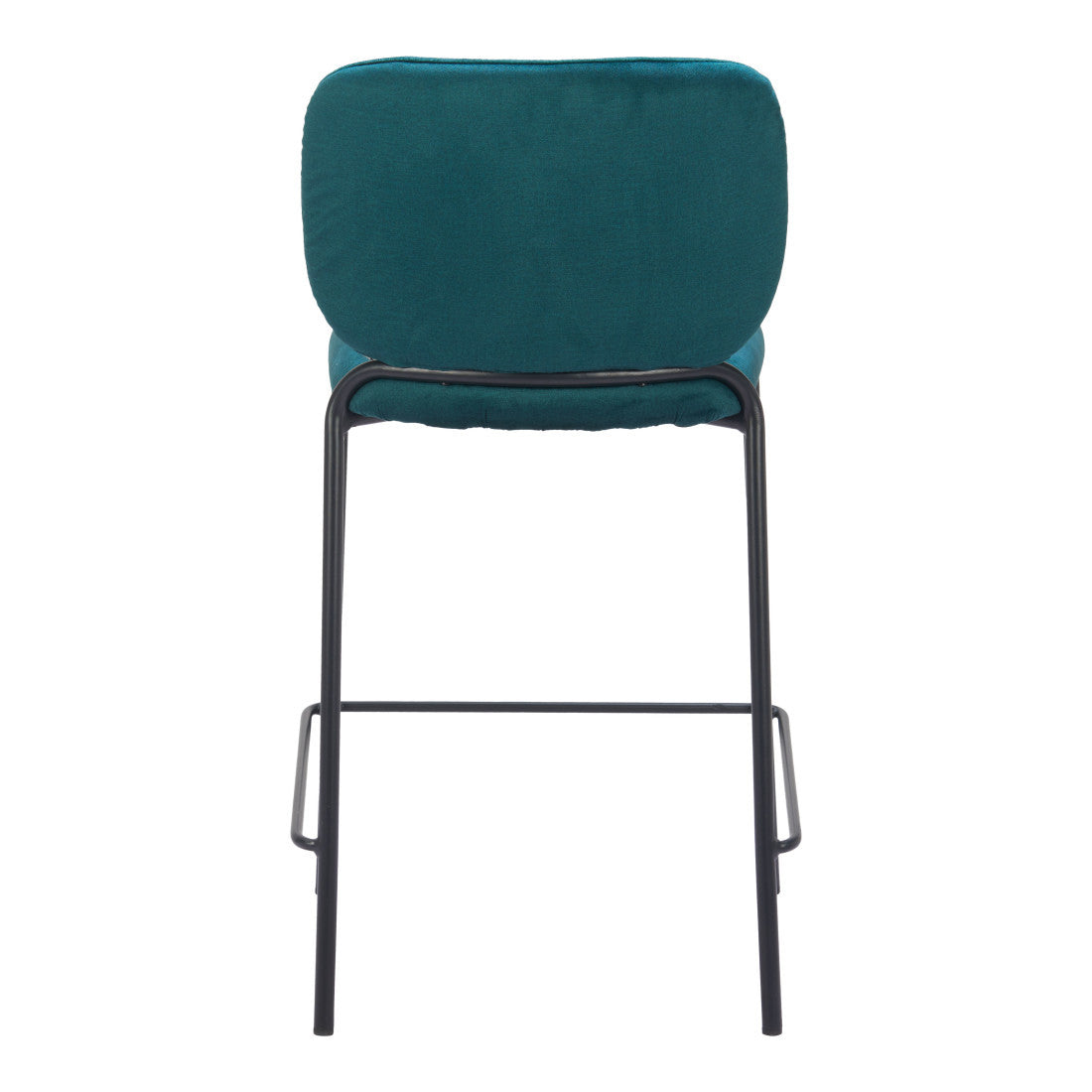 Set of Two 25" Green And Black Velvet And Steel Counter Height Bar Chairs - Living Room