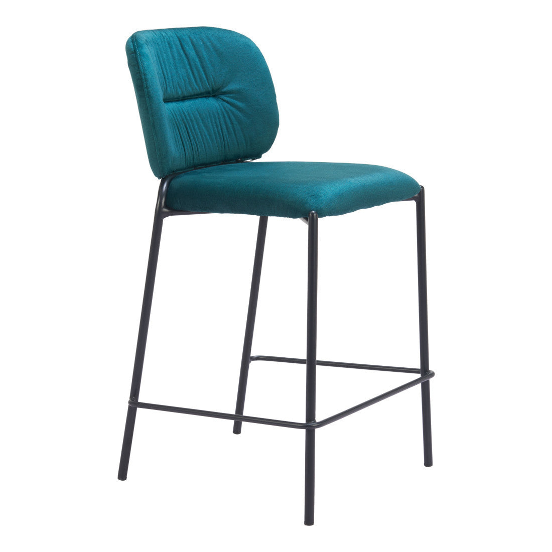 Set of Two 25" Green And Black Velvet And Steel Counter Height Bar Chairs - Living Room