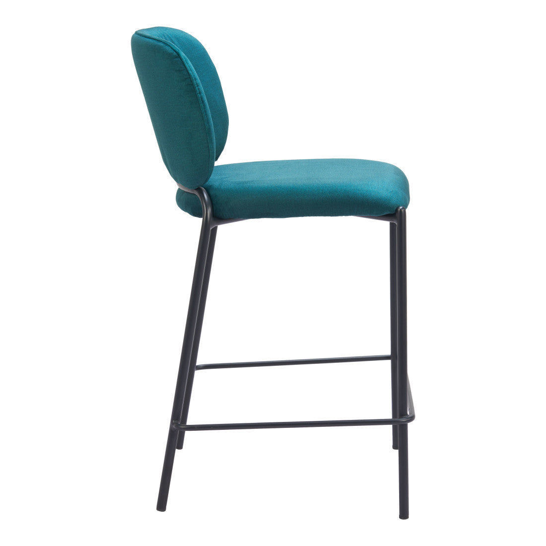 Set of Two 25" Green And Black Velvet And Steel Counter Height Bar Chairs - Living Room