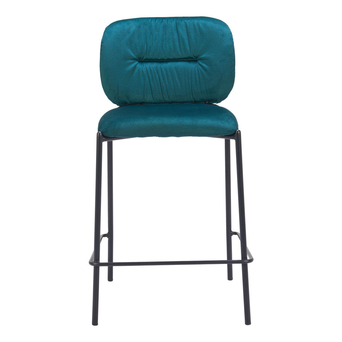 Set of Two 25" Green And Black Velvet And Steel Counter Height Bar Chairs - Living Room